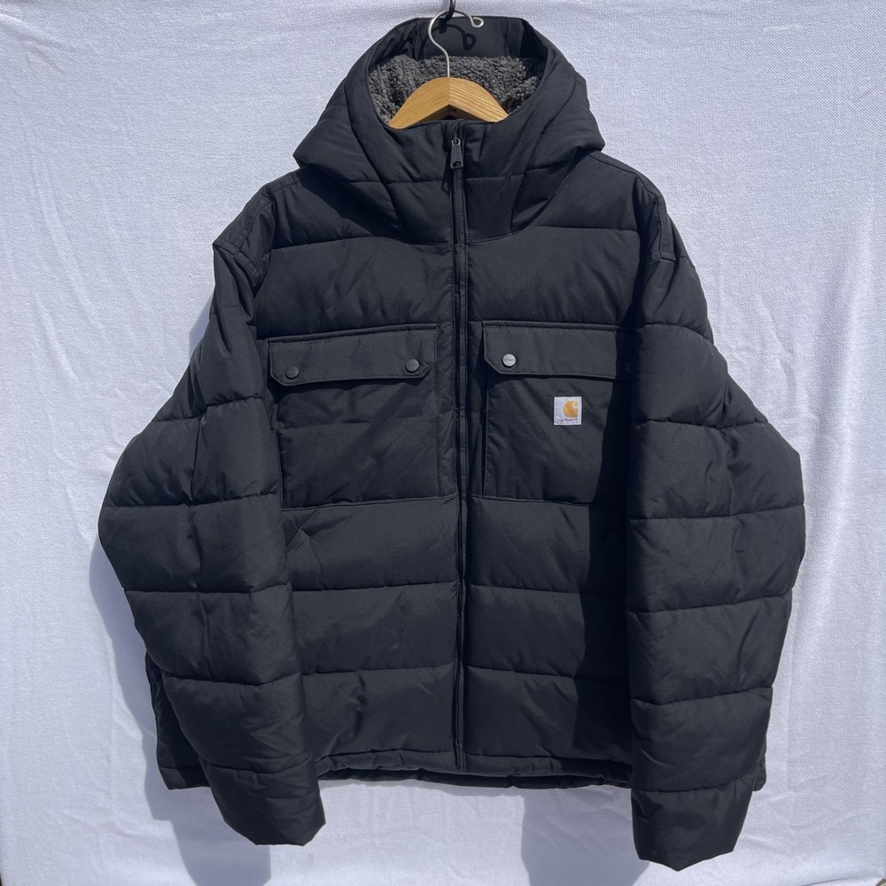 Carhartt Puffer Jacket Black Loose Fit Hood Rain Defender Workwear Shepherd 3XL